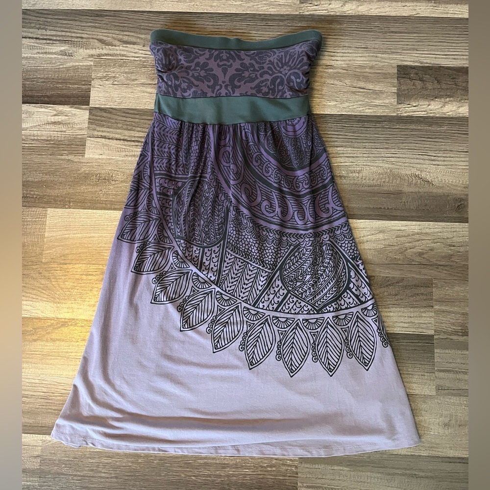 Athleta Tube Top Feather Print Lavender and Gray Dress SZ Small